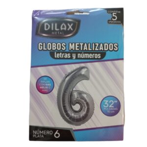 GLOBO NUMERO 6 PLATEADO 32"x5