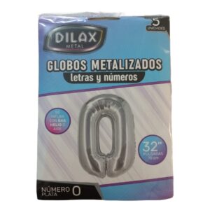 GLOBO NUMERO  0 PLATEADO 32" x5