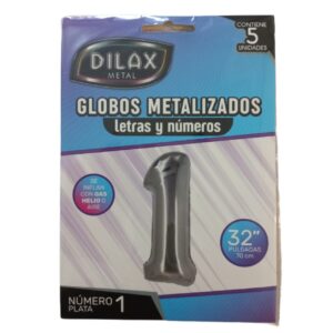 GLOBO NUMERO 1 PLATEADO 32" x5