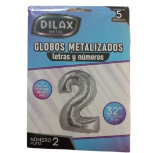 GLOBO NUMERO 2 PLATEADO 32" x5