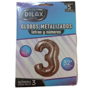 GLOBO NUMERO 3 ROSA GOLD 32" x5