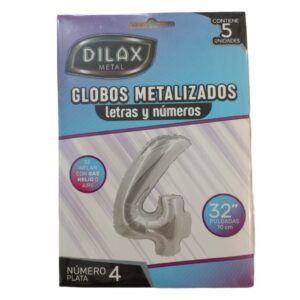 GLOBO NUMERO 4 PLATEADO 32"x5
