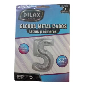 GLOBO NUMERO 5 PLATEADO 32" x5