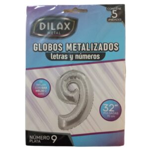 GLOBO NUMERO 9 PLATEADO 32"x5