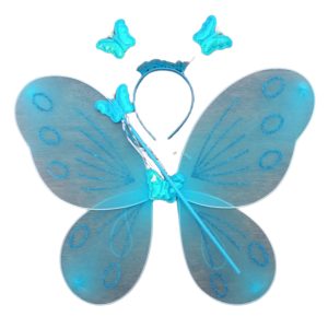 SET MARIPOSA  ALITAS-VARITA-VINCHA CELESTE X1