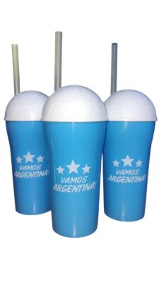 VASO VAMOS ARGENTINA CON TAPA PELOTA Y SORBETE X100